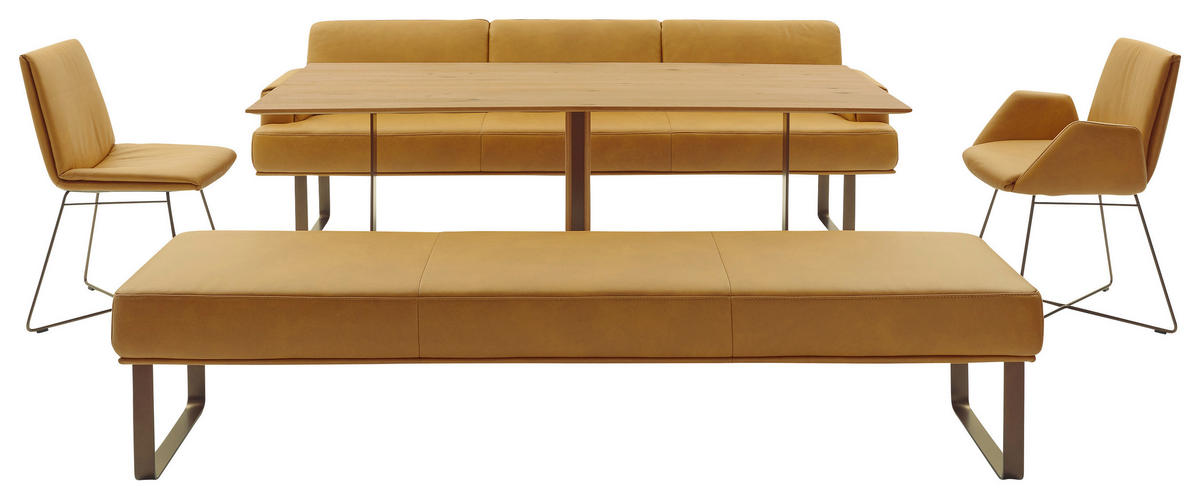 SITZBANK 251/84/67 cm Echtleder Gelb, Bronzefarben Metall  - Gelb/Bronzefarben, Design, Leder/Metall (251/84/67cm) - Musterring