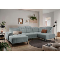 WOHNLANDSCHAFT SANO Hellblau Cord  - Schwarz/Hellblau, MODERN, Textil/Metall (180/337/200cm) - Livetastic