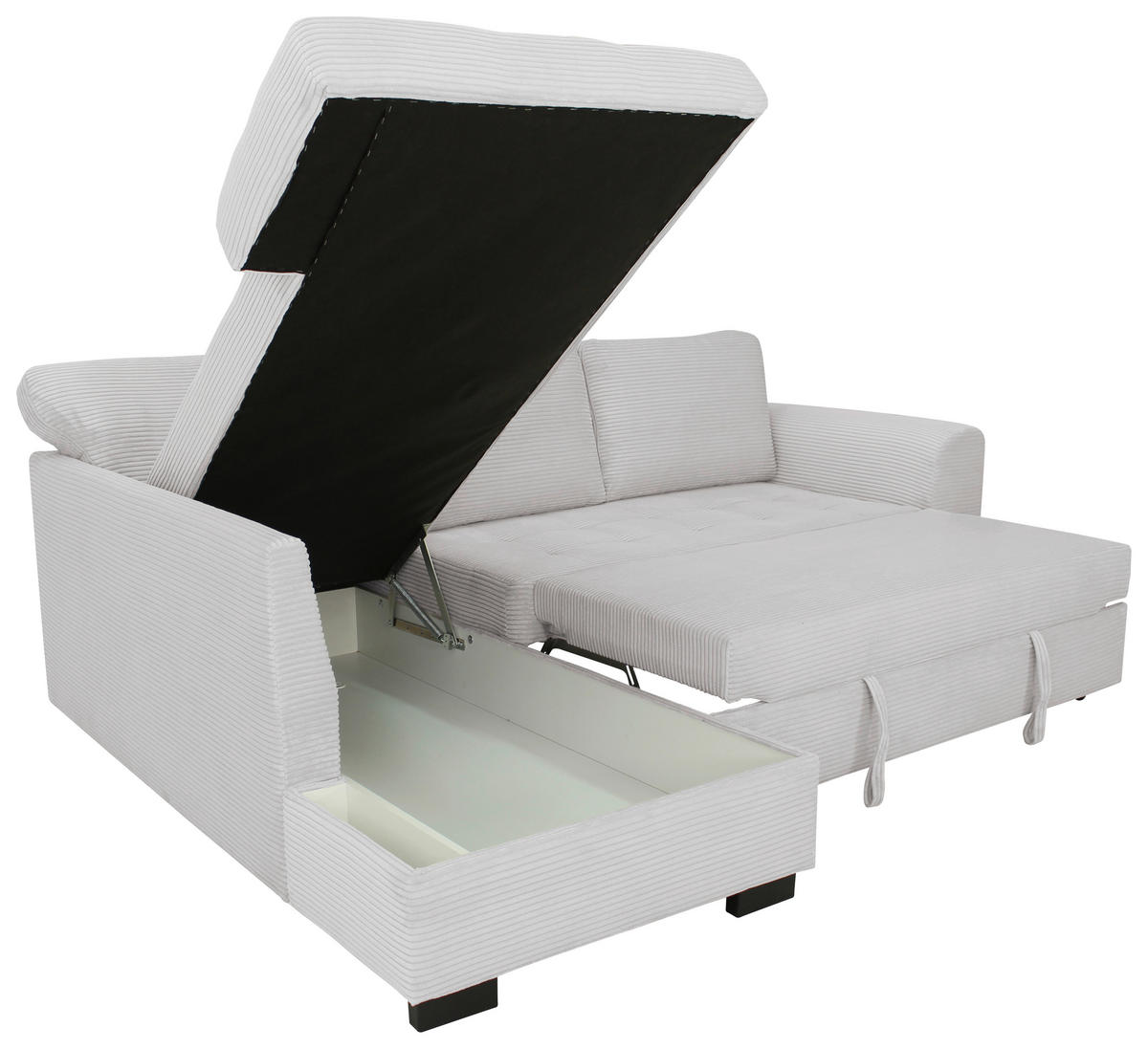 ECKSOFA JOHN Beigebraun Cord Rückenkissen, Bettkasten, Liegefläche im Originalstoff  - Beigebraun/Schwarz, Trend, Kunststoff/Textil (178/239cm) - P & B