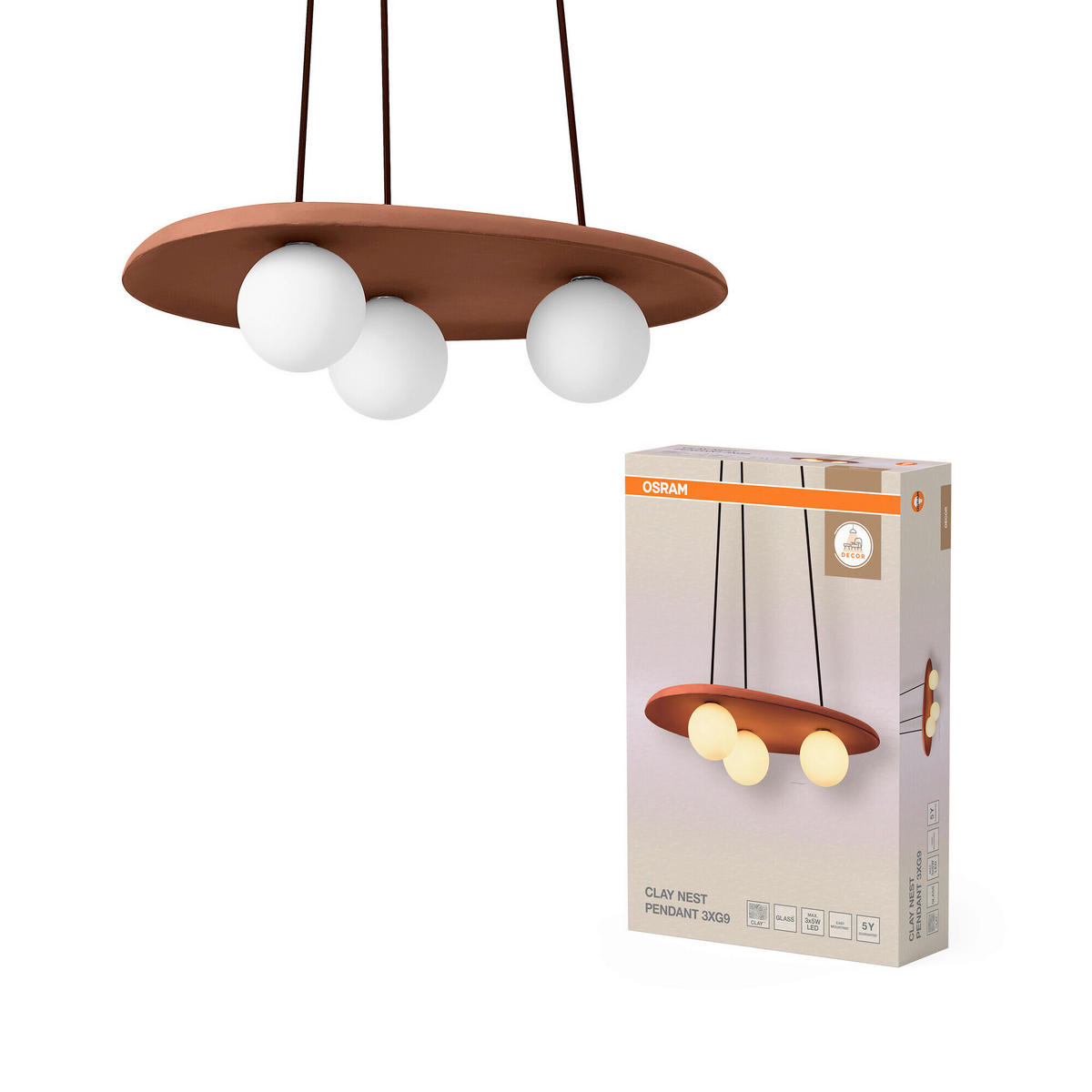 HÄNGELEUCHTE 50/38.5/150 cm  - Braun, Basics, Glas/Stein (50/38.5/150cm) - Osram