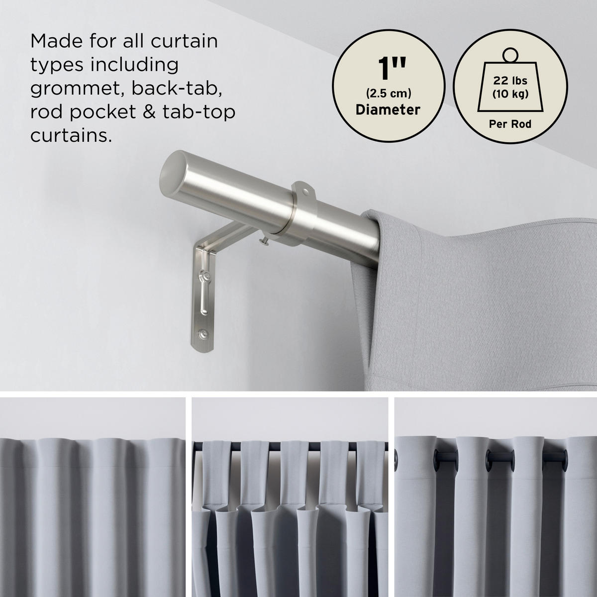 VORHANGSTANGENSET  168-325 cm  - Nickelfarben, KONVENTIONELL, Kunststoff/Metall (168-325cm) - Umbra