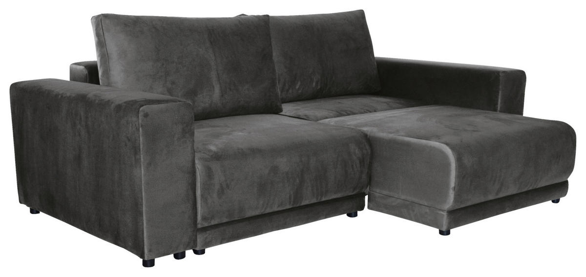 BIGSOFA in Velours Dunkelgrau  - Dunkelgrau/Schwarz, Design, Kunststoff/Textil (256/88/120cm) - home24