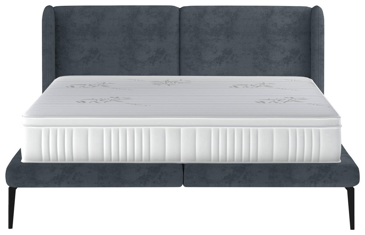 Polsterbett inkl. Matratze gepolstertes Kopfteil, Topper, Matratze 180/200 cm  in Blau, Grau  - Blau/Creme, MODERN, Textil/Metall (180/200cm) - Livetastic