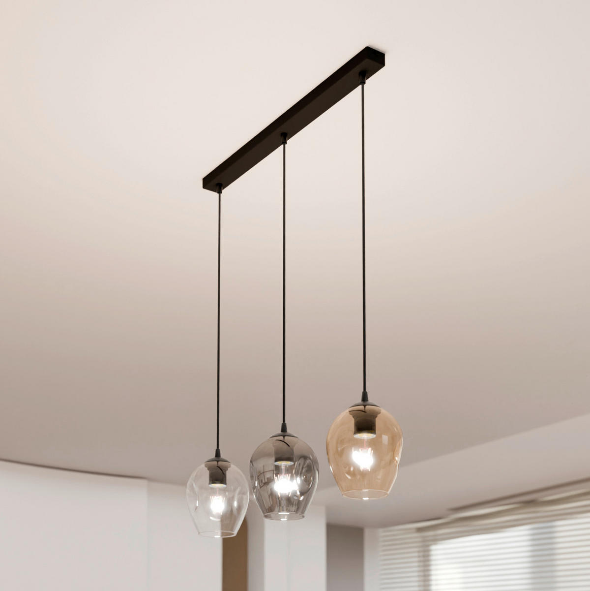 HÄNGELEUCHTE  70/14/100 cm    - Schwarz, KONVENTIONELL, Glas/Metall (70/14/100cm)