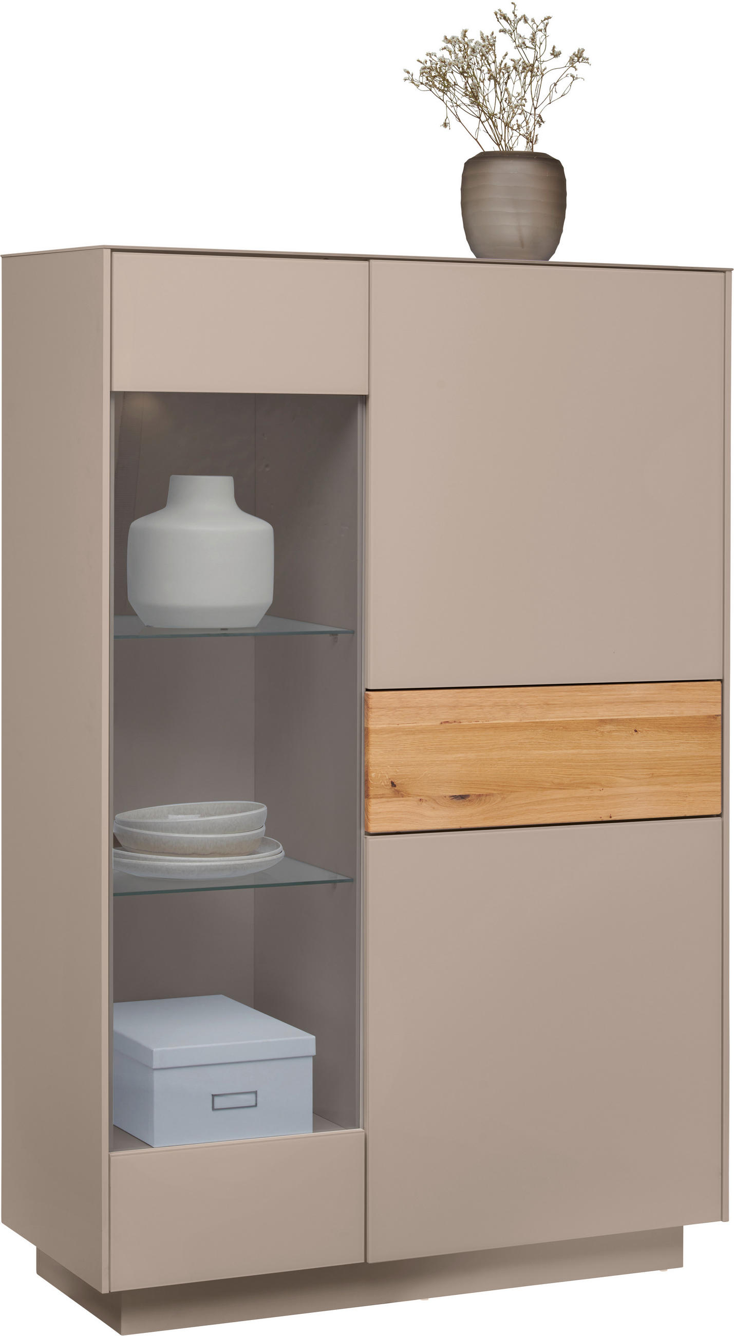 HIGHBOARD Triest Triest Eichefarben, Taupe  101/150/42 cm  - Taupe/Eichefarben, Design, Glas/Holz (101/150/42cm) - Novel