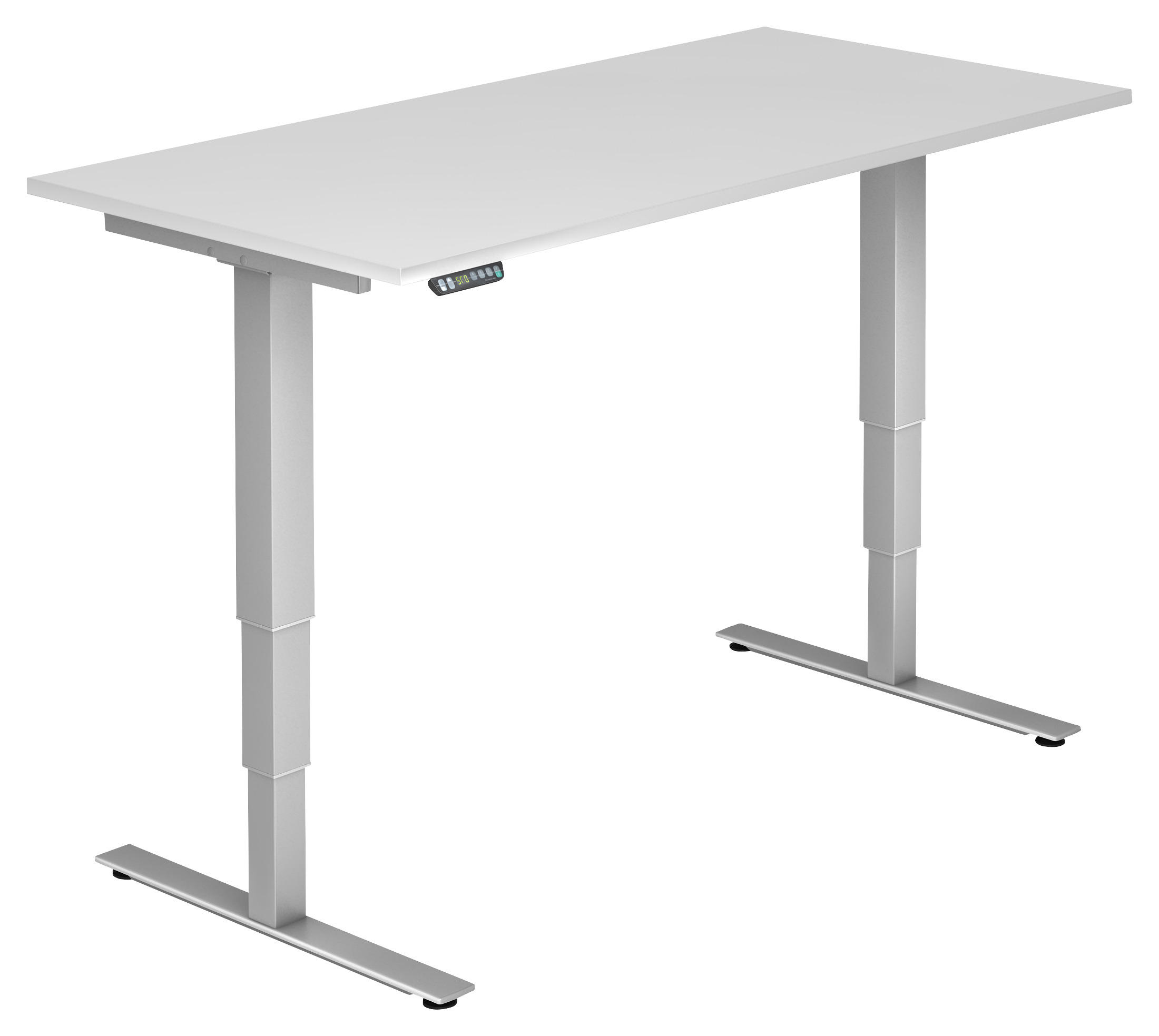 SCHREIBTISCH 160/80/63,5-128,5 cm  in Silberfarben, Weiß  - Silberfarben/Weiß, KONVENTIONELL, Holzwerkstoff/Metall (160/80/63,5-128,5cm) - Venda