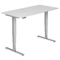 SCHREIBTISCH 160/80/63,5-128,5 cm  in Silberfarben, Weiß  - Silberfarben/Weiß, KONVENTIONELL, Holzwerkstoff/Metall (160/80/63,5-128,5cm) - Venda