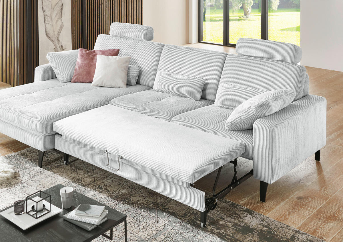 ECKSOFA in Cord Silberfarben  - Silberfarben/Schwarz, Modern, Textil/Metall (177/302cm) - Beldomo Style