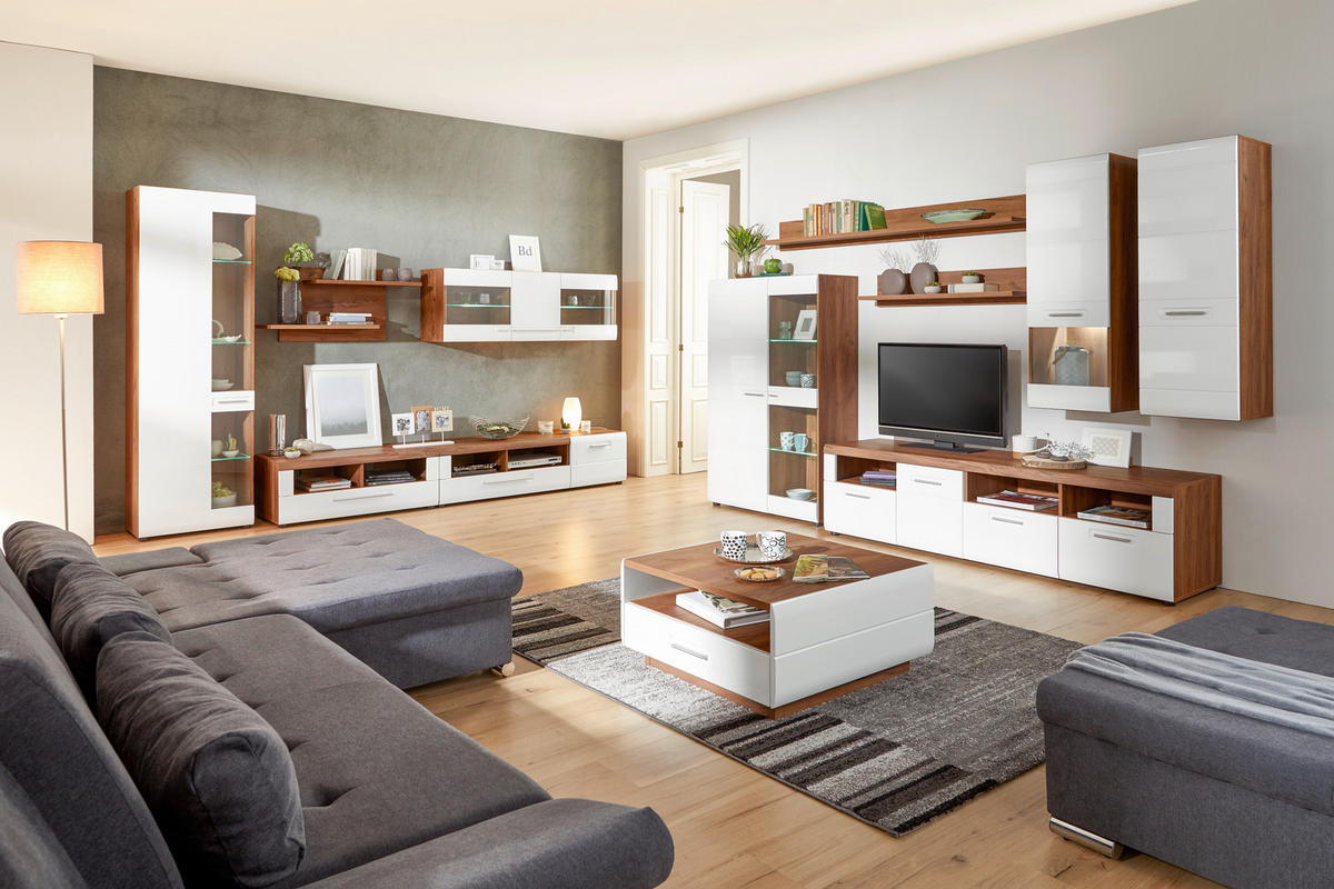 TV-ELEMENT barve hrasta, bela  - barve kroma/črna, Design, umetna masa/leseni material (110/41/49,5cm) - Xora