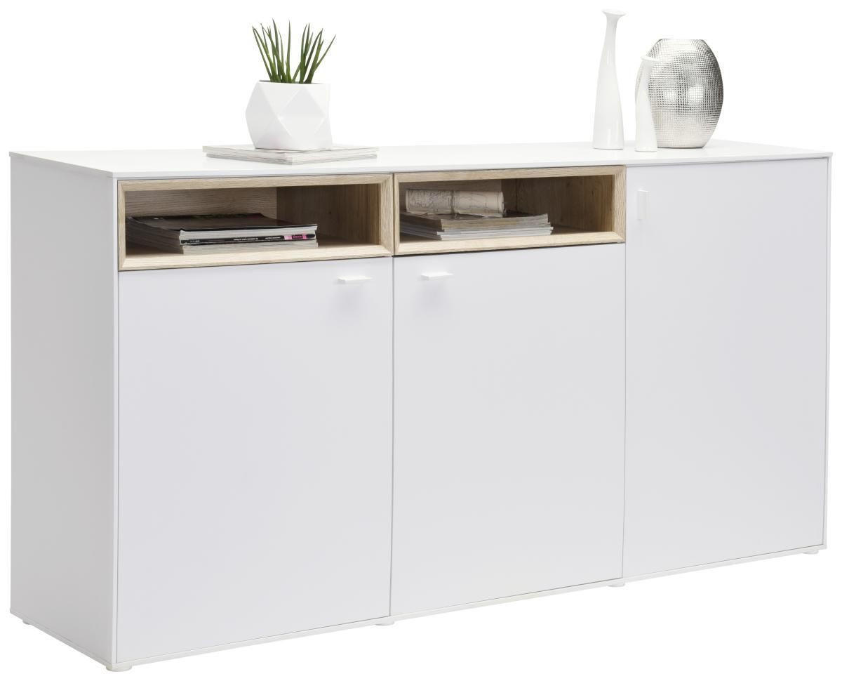 KOMODA   180,4/92,8/43 cm   bijela, boje hrasta  - bijela/srebrne boje, Design, drvni materijal/plastika (180,4/92,8/43cm) - Hom`in