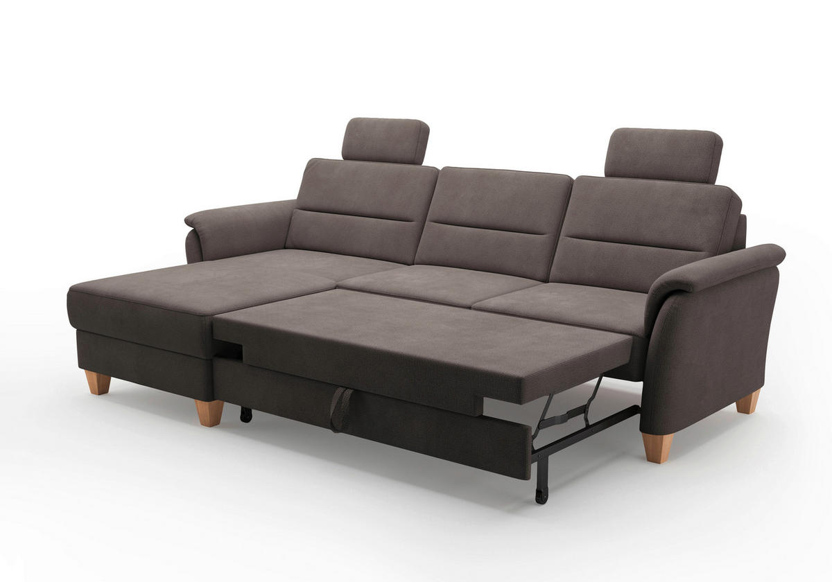ECKSOFA PALMERA V Dunkelbraun Flachgewebe  - Eichefarben/Dunkelbraun, KONVENTIONELL, Holz/Textil (163/244cm) - Sit & More