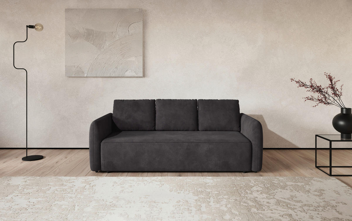 SCHLAFSOFA Chenille Schwarz  - Schwarz, Trend, Kunststoff/Textil (222/89/102cm) - MID.YOU
