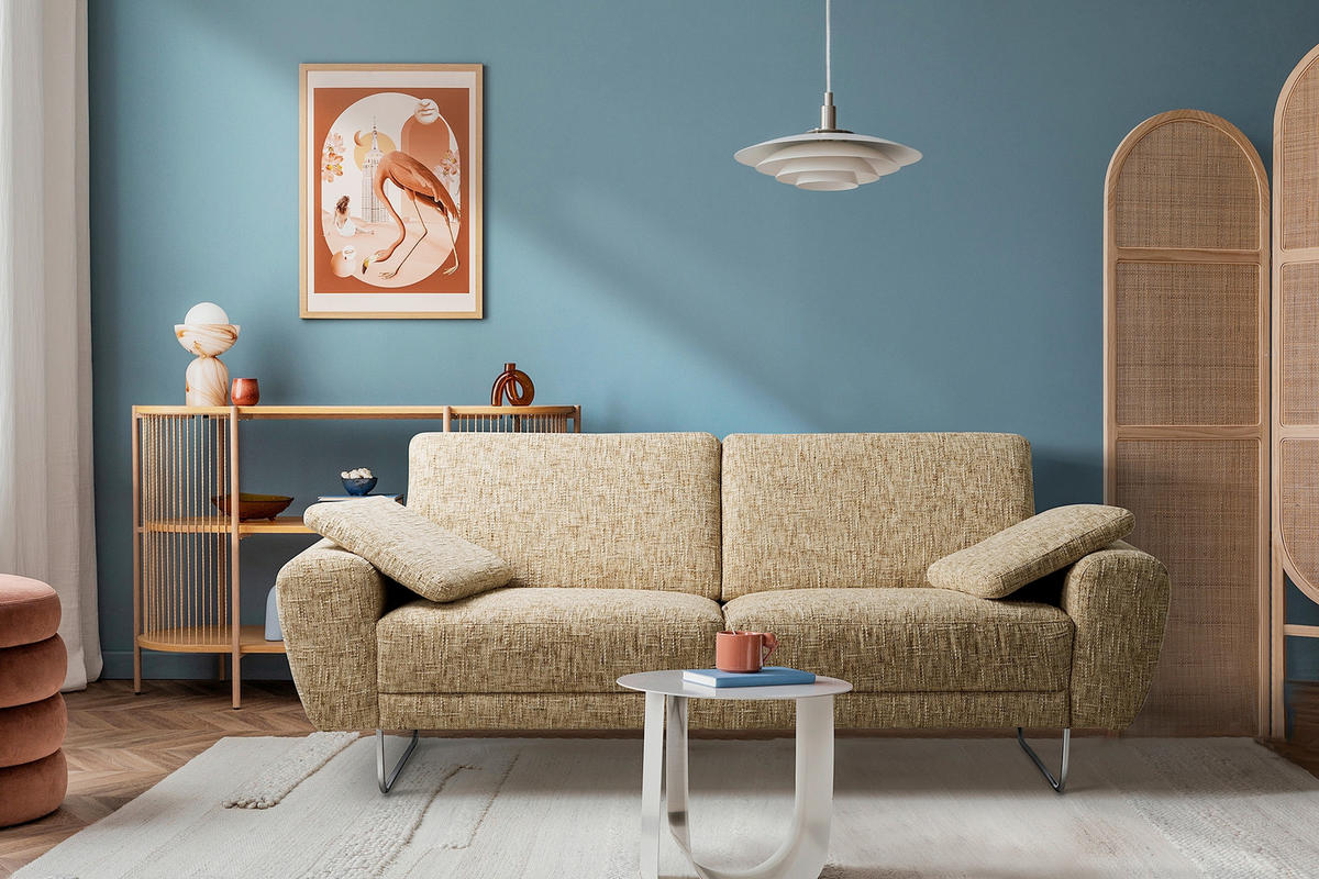 3-SITZER-SOFA SPRING in Webstoff Hellbraun Modern  - Chromfarben/Hellbraun, Design, Textil/Metall (187/85/92cm) - Livetastic