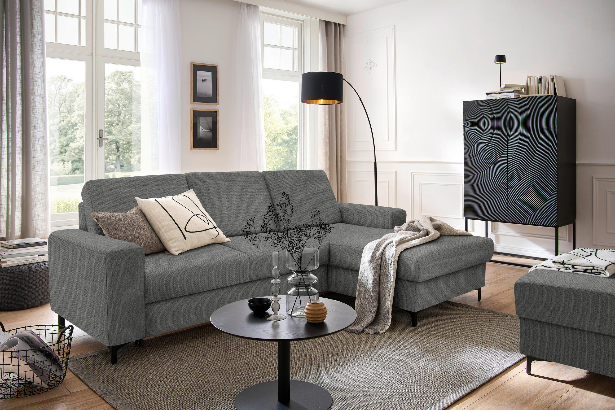 ECKSOFA in Webstoff Braun  - Schwarz/Braun, Konventionell, Textil/Metall (247/167cm) - Stylife