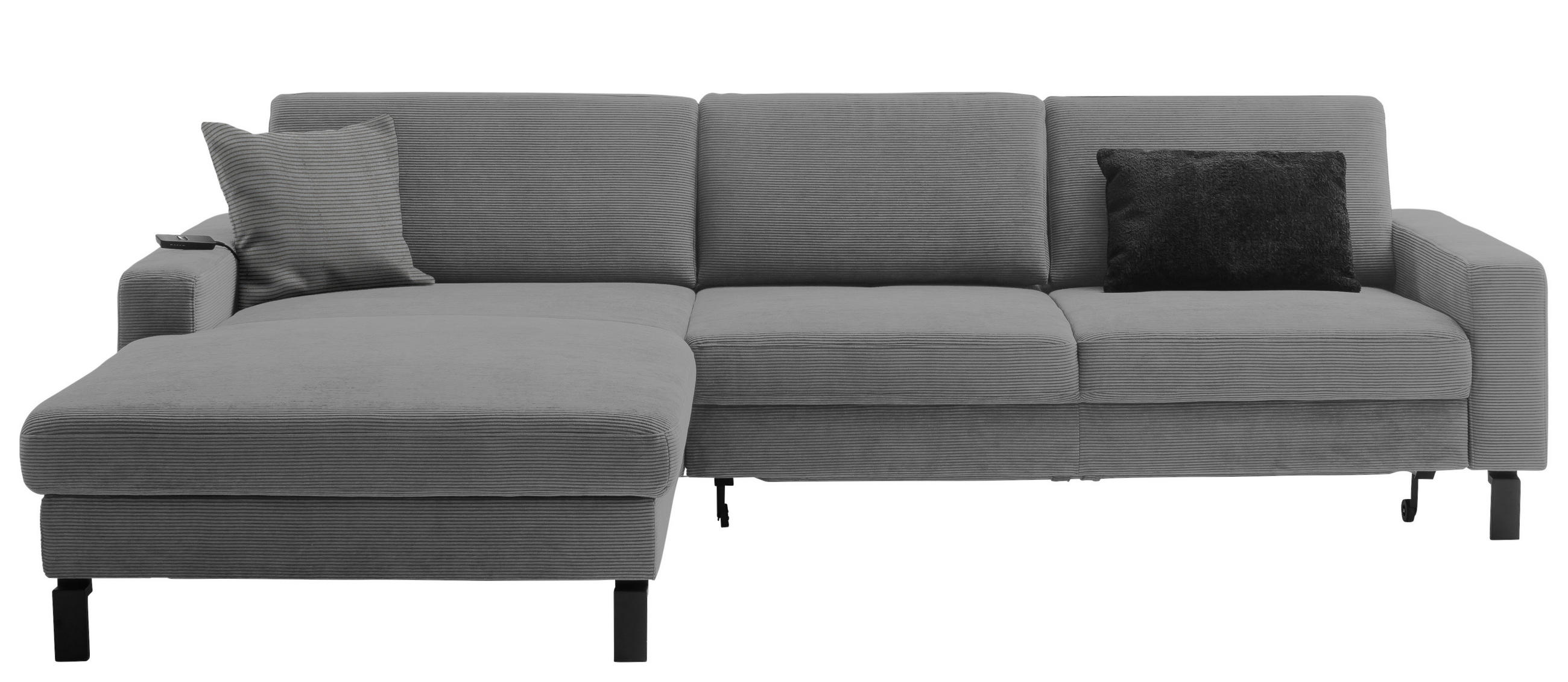 ECKSOFA in Cord Grau  - Schwarz/Grau, Design, Textil/Metall (185/298cm) - Pure Home Lifestyle