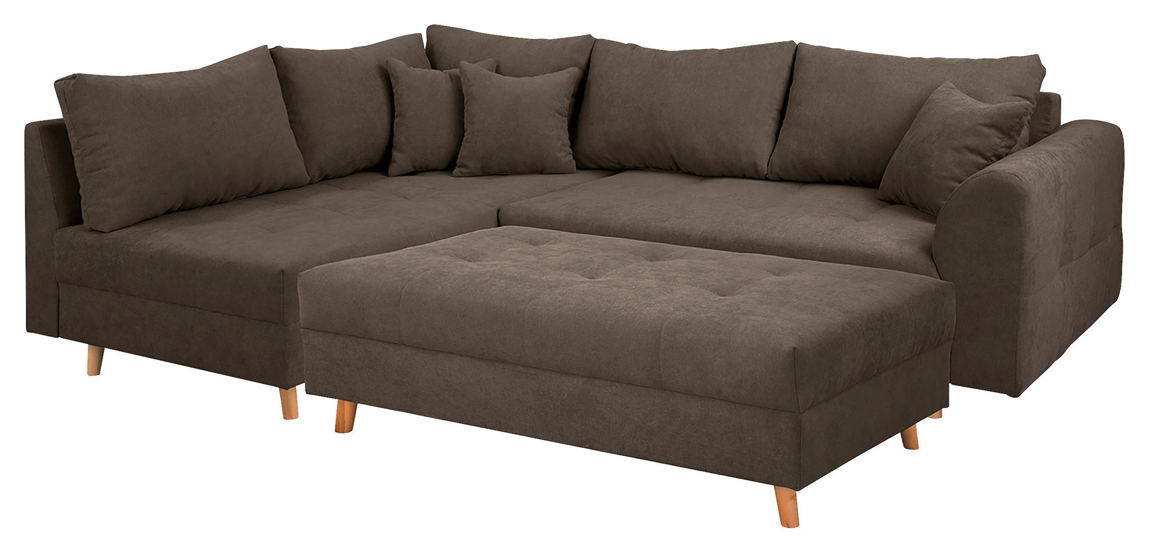 ECKSOFA inkl. Hocker Ariella Braun Mikrofaser  - Naturfarben/Braun, Design, Holz/Textil (161/231cm) - Livetastic