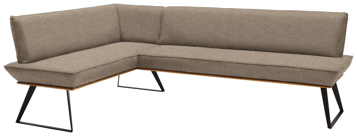 ECKBANK in Holz, Metall, Textil Schwarz, Eichefarben, Hellgrau  - Eichefarben/Hellgrau, Design, Holz/Textil (163/243cm) - Voleo