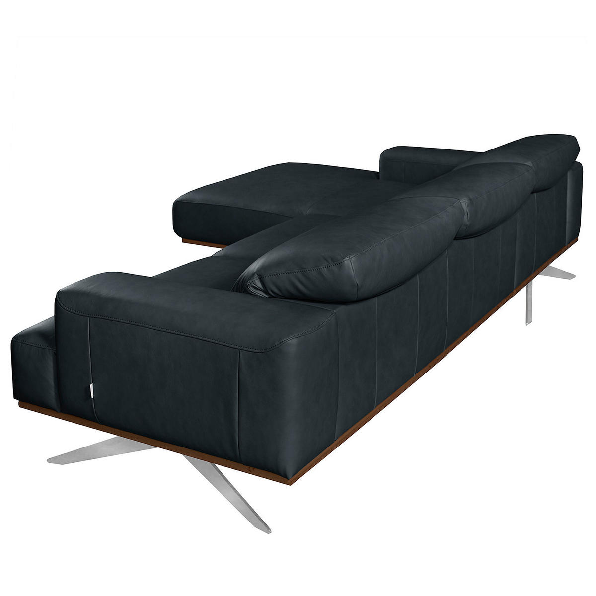ECKSOFA  in Echtleder Blau Rücken echt, Kopfteilverstellung  187/295 cm  - Chromfarben/Blau, Design, Leder/Metall (187/295cm) - Livetastic