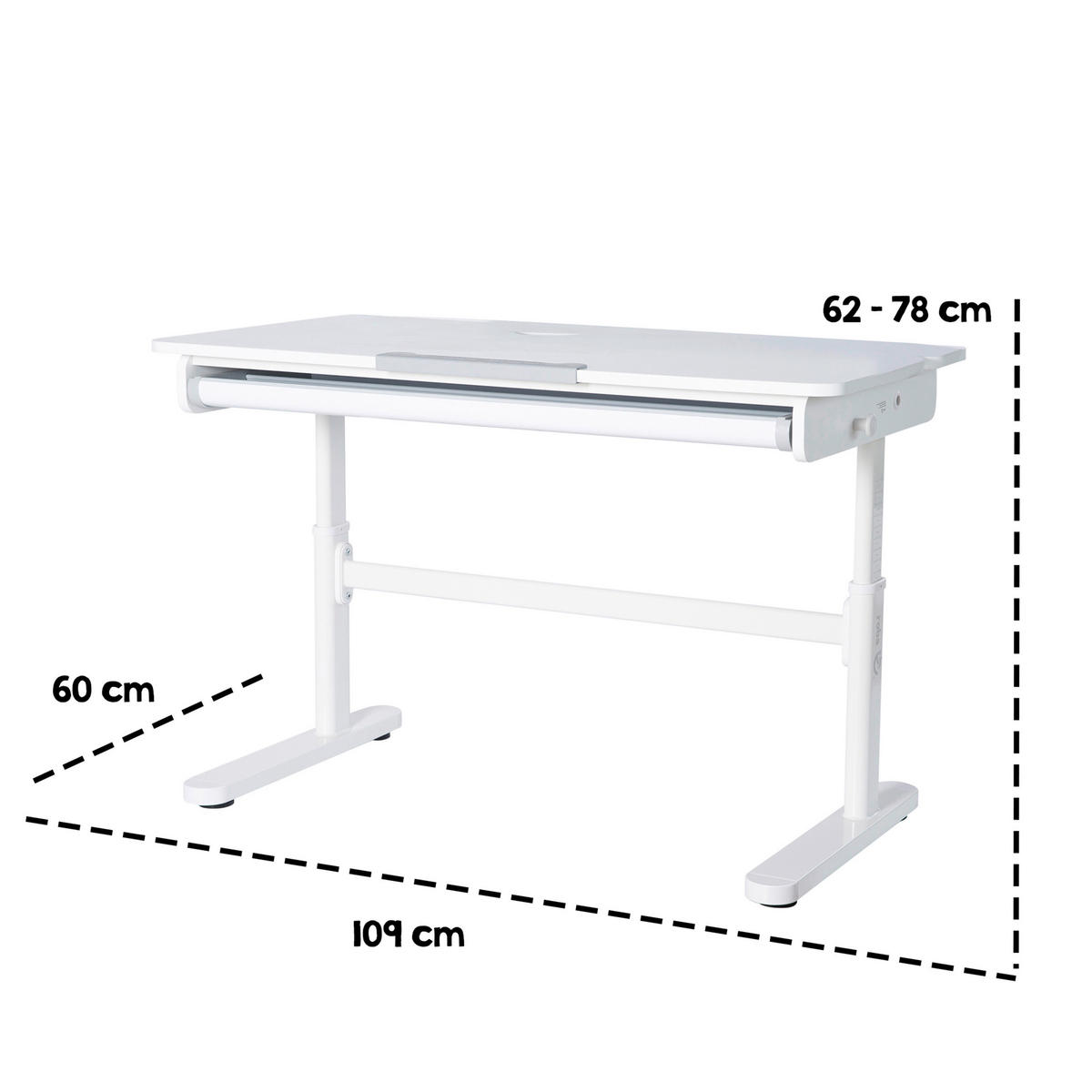 SCHREIBTISCH  Weiß höhenverstellbar  - Weiß, MODERN, Holzwerkstoff/Metall (109,5/62-78/60cm) - Roba