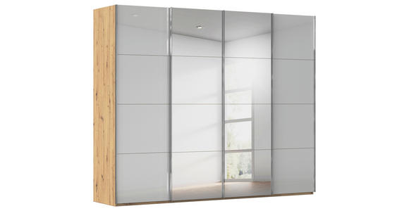 SCHWEBETÜRENSCHRANK  in Eiche Artisan, Seidengrau  - Chromfarben/Seidengrau, Design, Glas/Holzwerkstoff (271/223/68cm) - Novel
