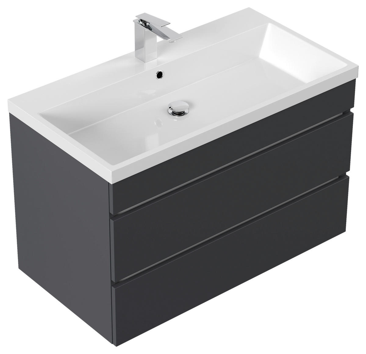 WASCHTISCHKOMBI 90 cm  - Graphitfarben/Weiß, Basics, Holzwerkstoff/Stein (90cm) - MID.YOU