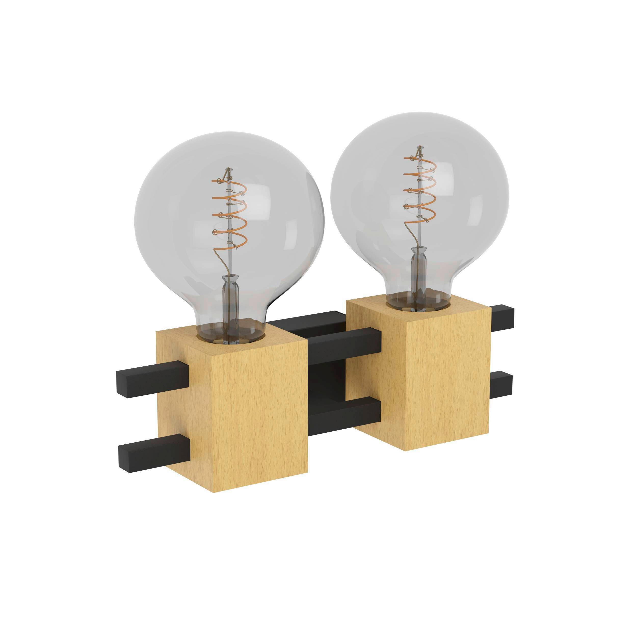 WANDLEUCHTE 31,5/12,5/9,3 cm   - Schwarz/Braun, Natur, Holz/Metall (31,5/12,5/9,3cm) - Eglo