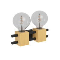 WANDLEUCHTE 31,5/12,5/9,3 cm   - Schwarz/Braun, Natur, Holz/Metall (31,5/12,5/9,3cm) - Eglo