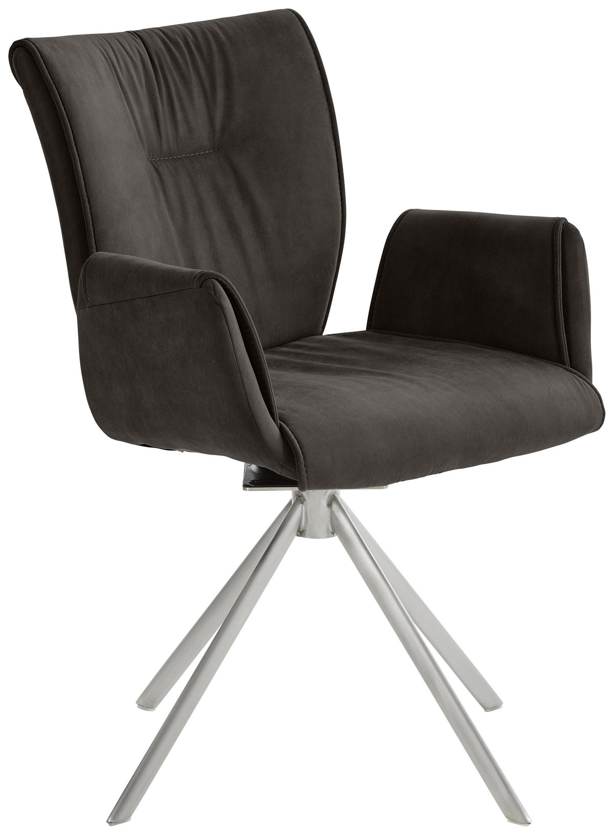 Armlehnstuhl drehbar  in Edelstahl Velours, Mikrofaser, Lederlook  - Anthrazit/Silberfarben, Design, Textil/Metall (55/89/61cm) - Dieter Knoll