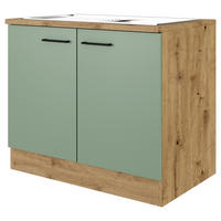 SPÜLENUNTERSCHRANK 100/85/57 cm  in Grün, Eiche Artisan  - Schwarz/Eiche Artisan, KONVENTIONELL, Holzwerkstoff/Metall (100/85/57cm) - FlexWell
