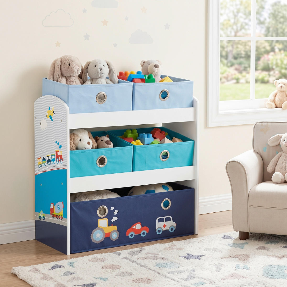KINDERREGAL roba Rennfahrer  - Türkis/Weiß, Basics, Holzwerkstoff/Textil (63,5/60/30cm) - Roba