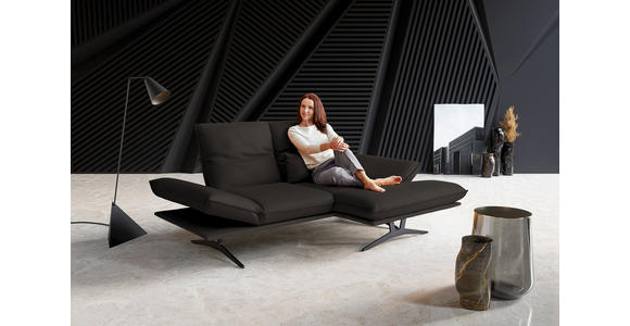 ECKSOFA in Echtleder Graubraun 210/130 cm - Graubraun/Schwarz, Design, Leder/Metall (210/130cm) - Dieter Knoll