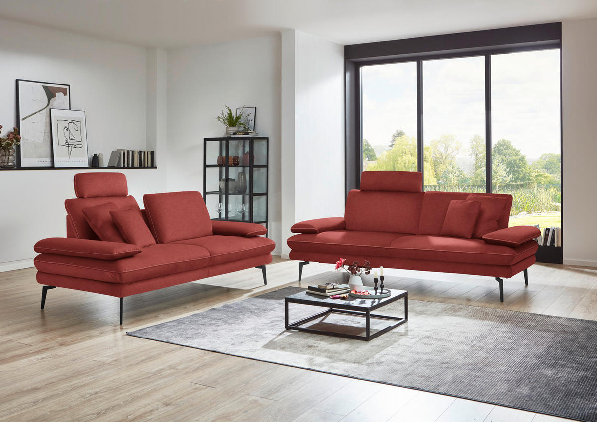 2,5-SITZER in Velours Koralle  - Koralle/Beige, Design, Textil/Metall (196/89/104cm) - Dieter Knoll