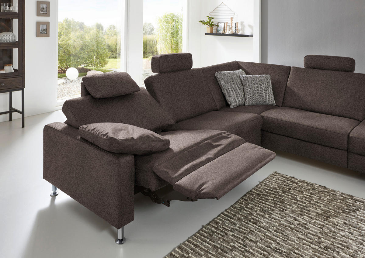 ECKSOFA in Mikrofaser Braun  - Alufarben/Braun, Design, Textil/Metall (275/242cm) - Dieter Knoll