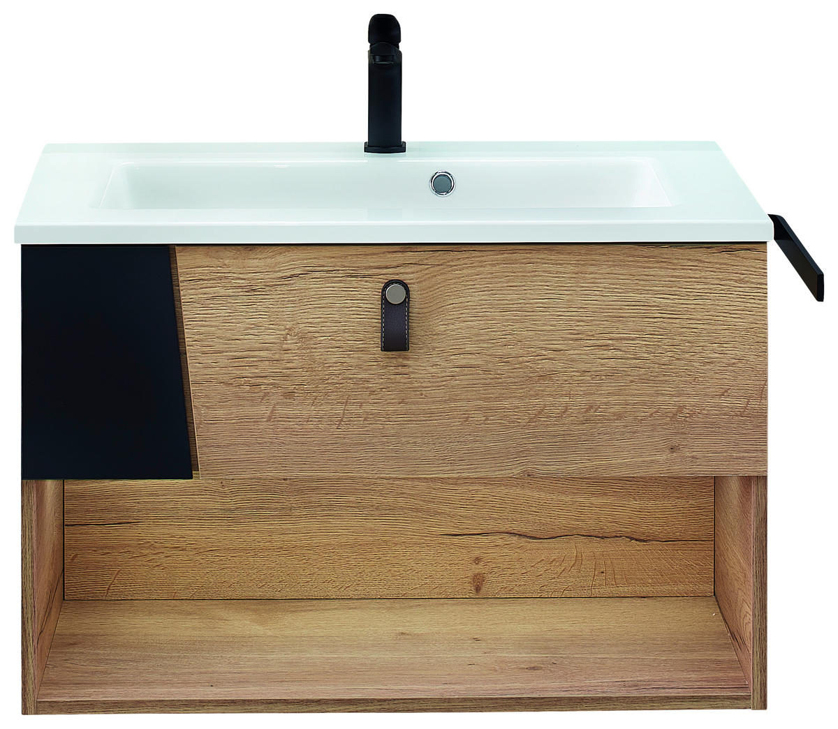 WASCHTISCHKOMBI 78 cm  - Eichefarben/Schwarz, KONVENTIONELL, Leder/Glas (78cm) - Sadena