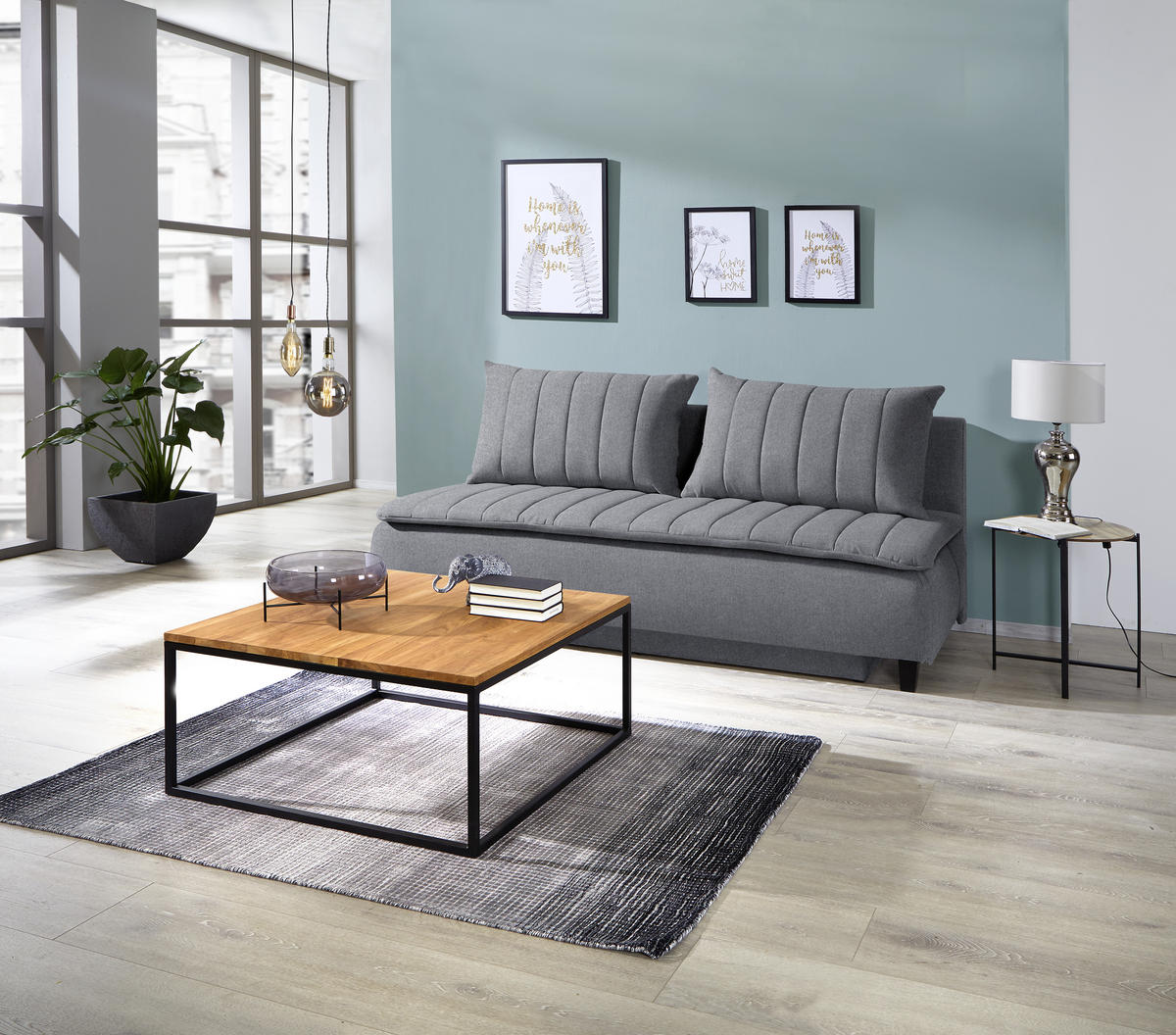 BOXSPRINGSOFA  mit Schlafen auf Sitzhöhe Webstoff Dunkelgrau  - Dunkelgrau/Schwarz, MODERN, Holz/Textil (208/102/96cm) - MID.YOU