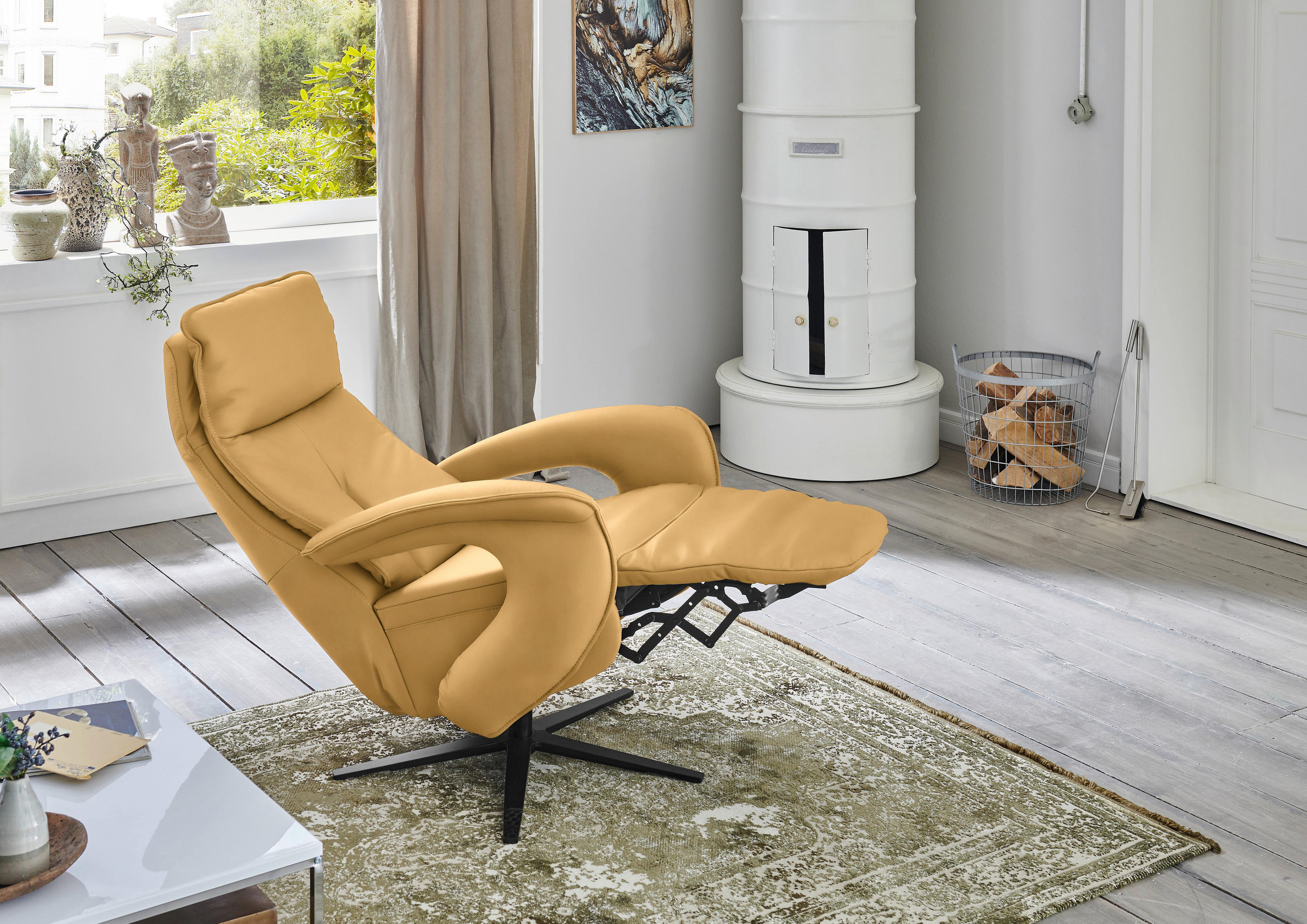 RELAXSESSEL in Leder Gelb  - Gelb/Schwarz, Design, Leder/Metall (77/119/87cm) - Valdera