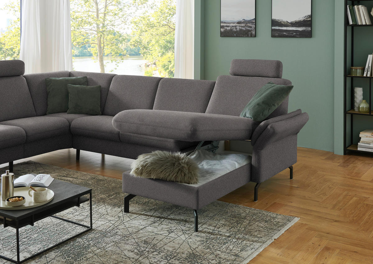 WOHNLANDSCHAFT Flachgewebe Dunkelbraun  - Dunkelbraun/Schwarz, Konventionell, Textil/Metall (190/307/170cm) - Beldomo Comfort