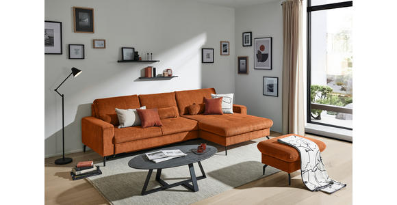 ECKSOFA in Cord Terracotta - Terracotta/Schwarz, Design, Textil/Metall (302/180cm) - Venda