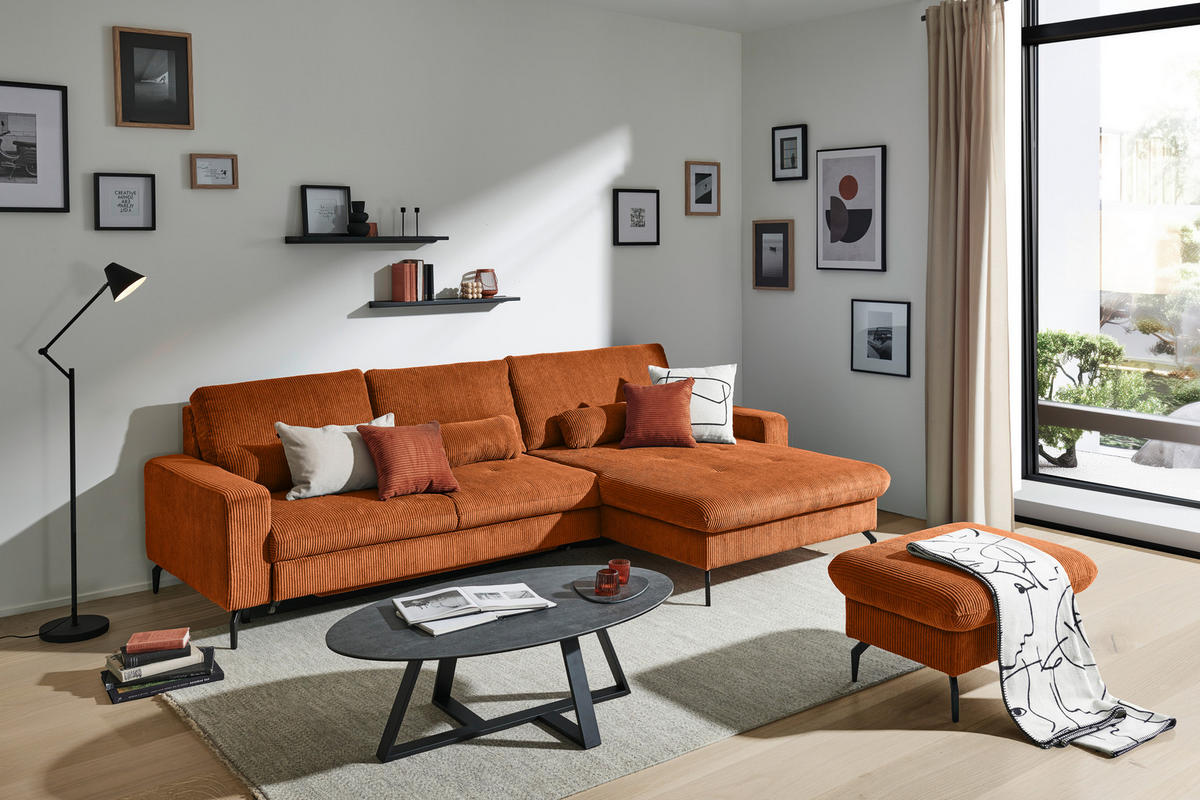 ECKSOFA Terracotta Cord  - Terracotta/Schwarz, Design, Textil/Metall (302/180cm) - Venda