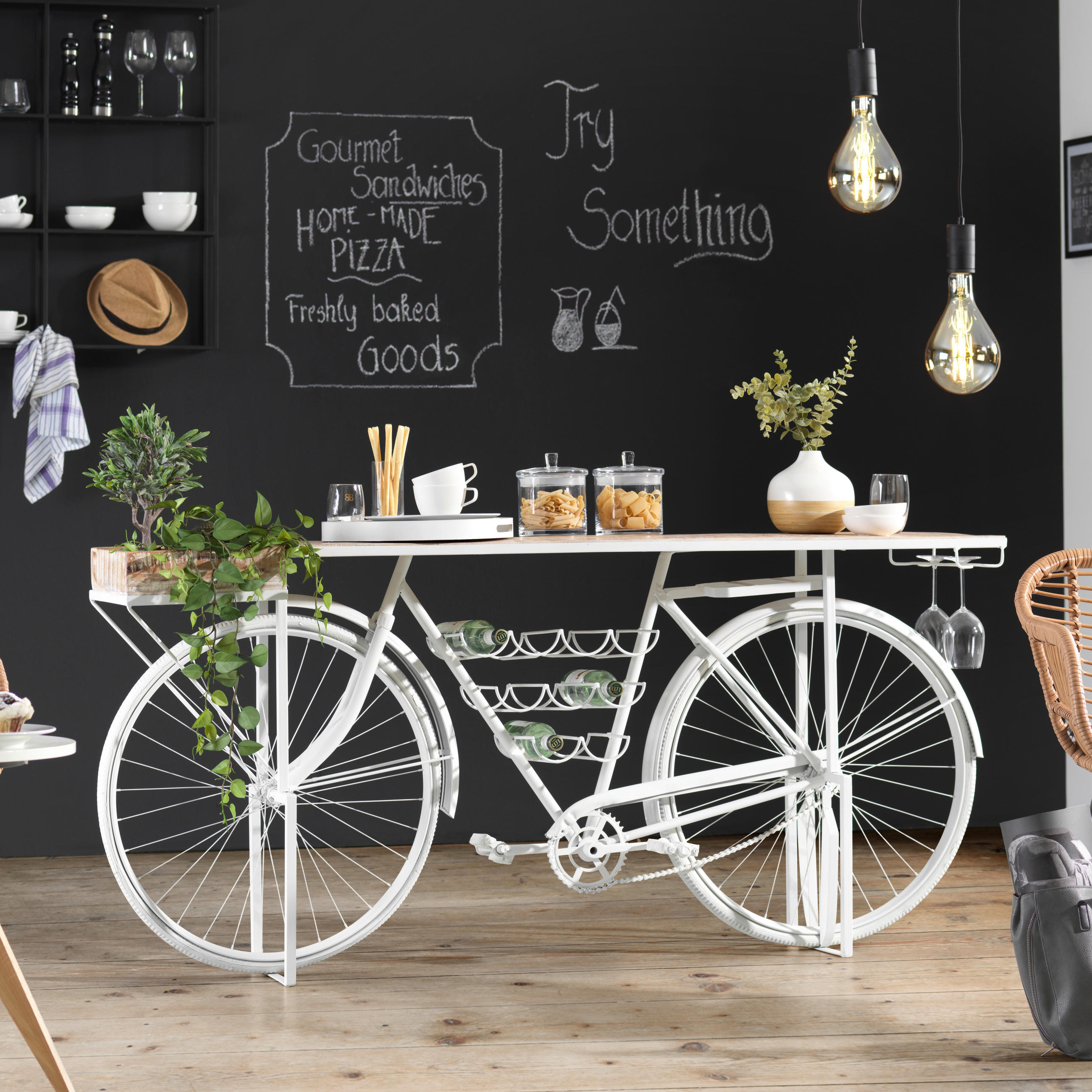 STOL KONZOLA 183/36/85 cm bijela drvo, metal, plastika - bijela, Trend, drvo/metal (183/36/85cm) - Ambia Home