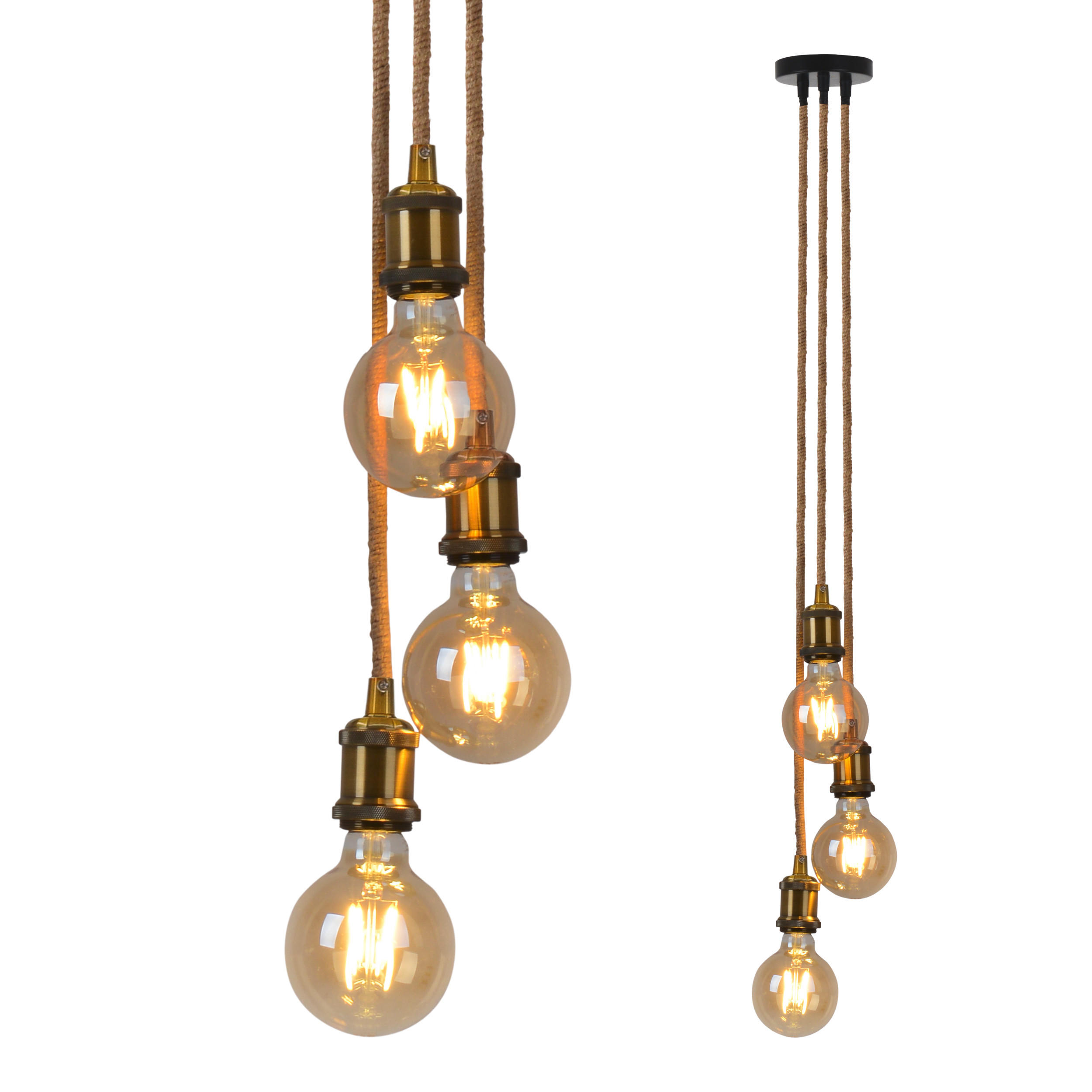 Hängeleuchte Näve H: Ca. 87,5 Cm 3-Flammig Mit Hanfseil