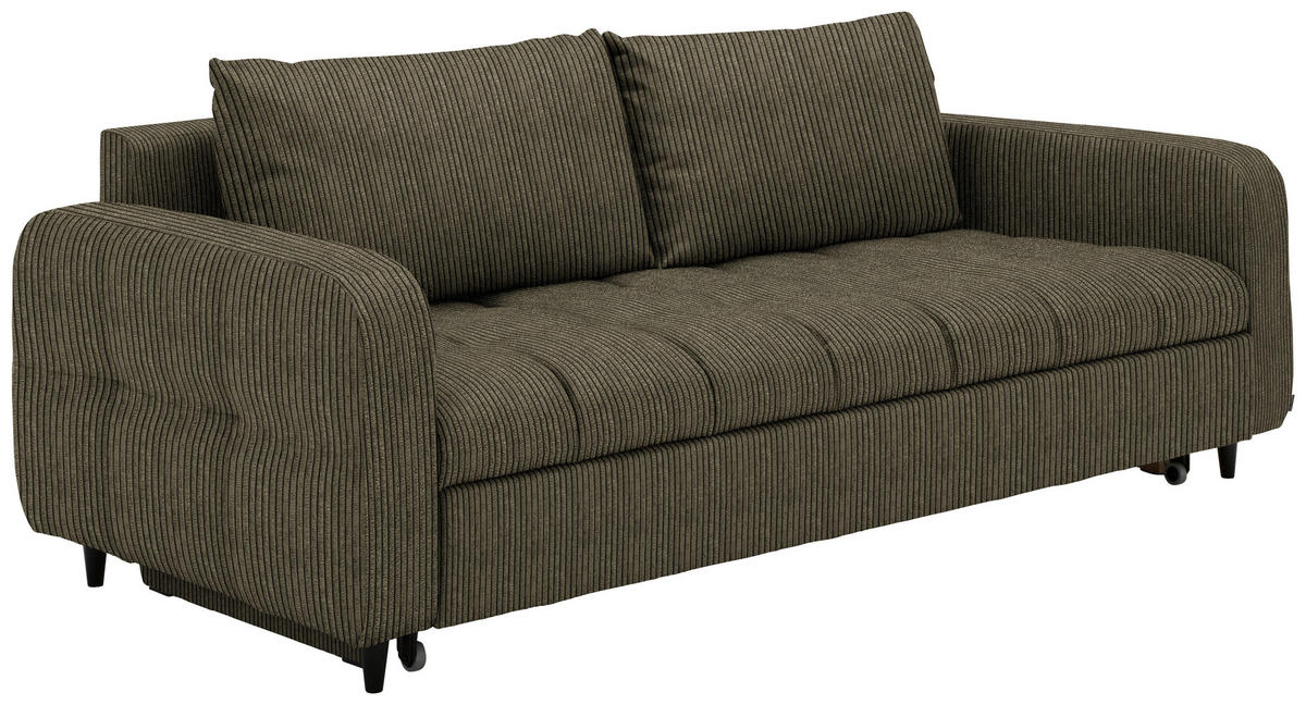 SCHLAFSOFA  in Cord, Velours Olivgrün  - Schwarz/Olivgrün, Design, Holz/Textil (236/88/101cm) - Lomoco