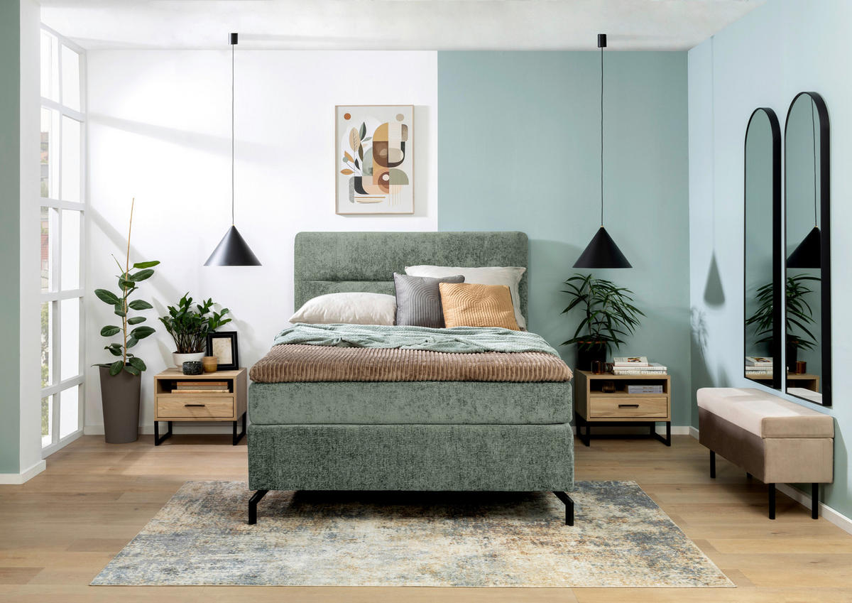BOXSPRINGBETT 140/200 cm  in Mintgrün  - Schwarz/Mintgrün, Design, Textil/Metall (140/200cm) - Esposa