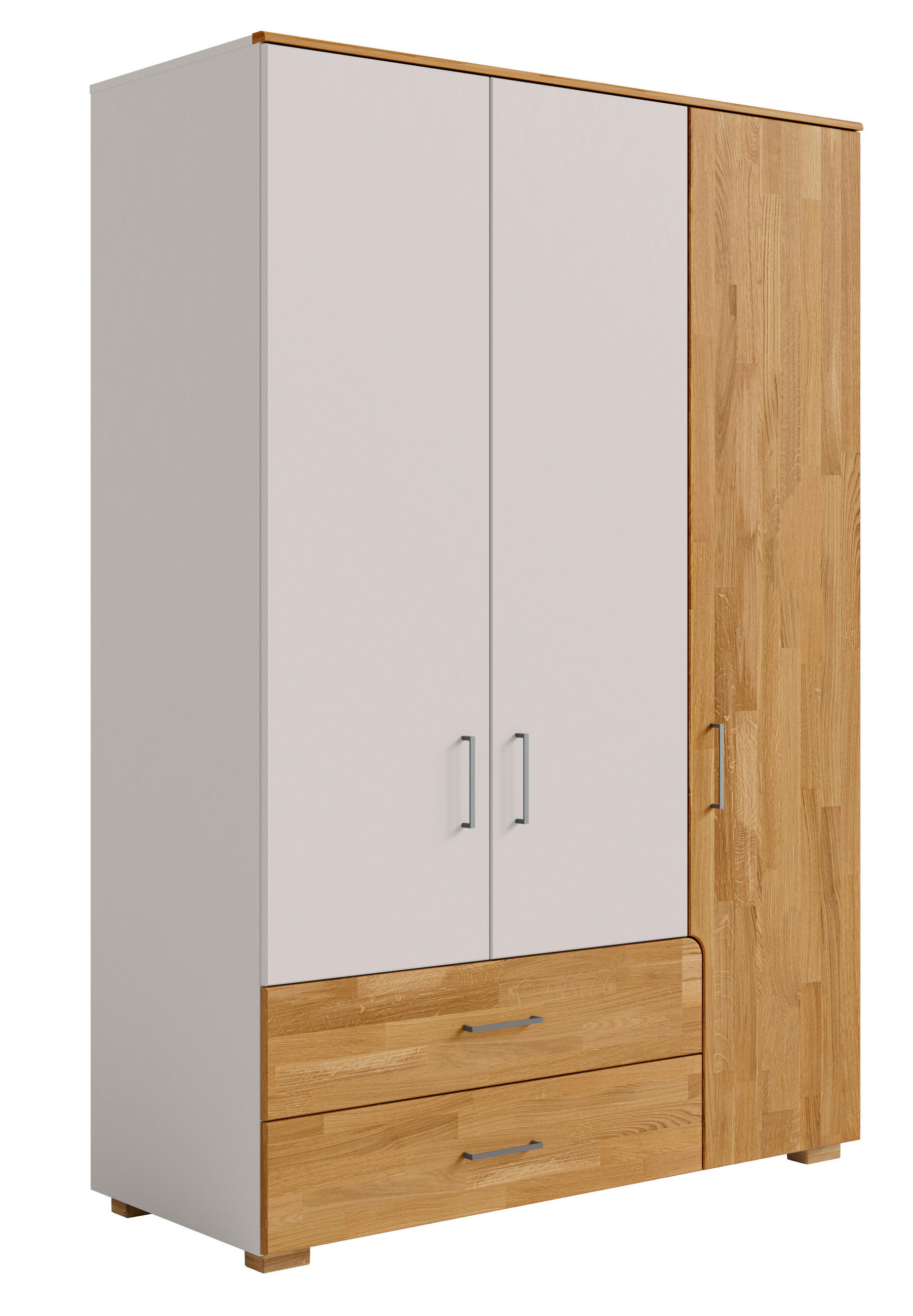 DREHTÜRENSCHRANK 3-türig Eiche massiv Grau, Eichefarben  - Eichefarben/Silberfarben, KONVENTIONELL, Holz/Holzwerkstoff (145/212/60cm) - Cantus