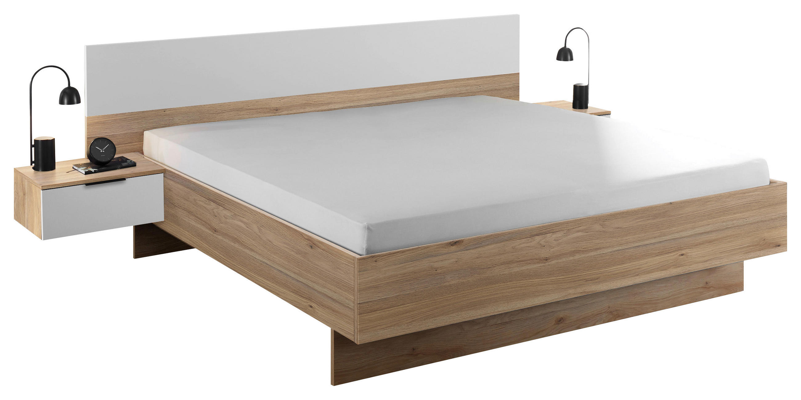 SCHLAFZIMMER in Weiss, Eichefarben  - Weiss/Eichefarben, Konventionell, Holzwerkstoff (180/200cm) - Carryhome