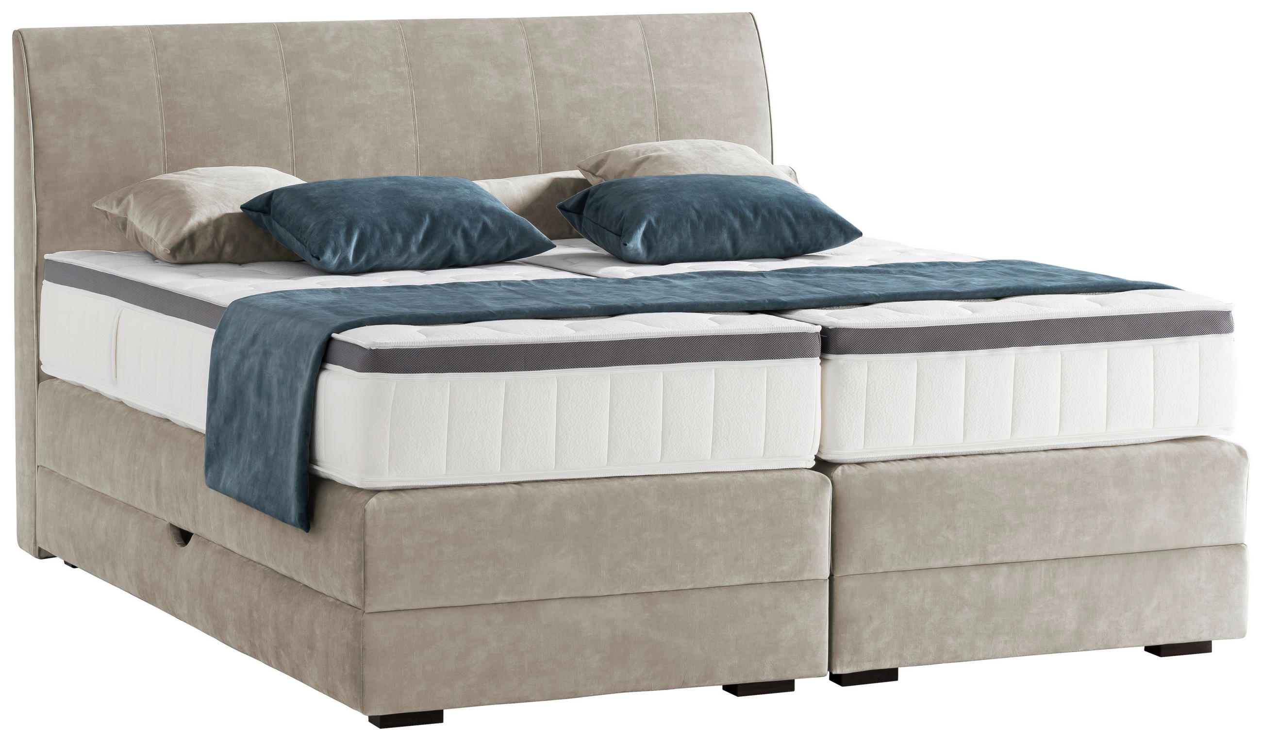 BOXSPRINGBETT 180/200 cm,  in Hellgrau, Bettkasten, Topper, Matratzen, H2 + H2 = mittel  - Wengefarben/Hellgrau, KONVENTIONELL, Holz/Textil (180/200cm) - Novel