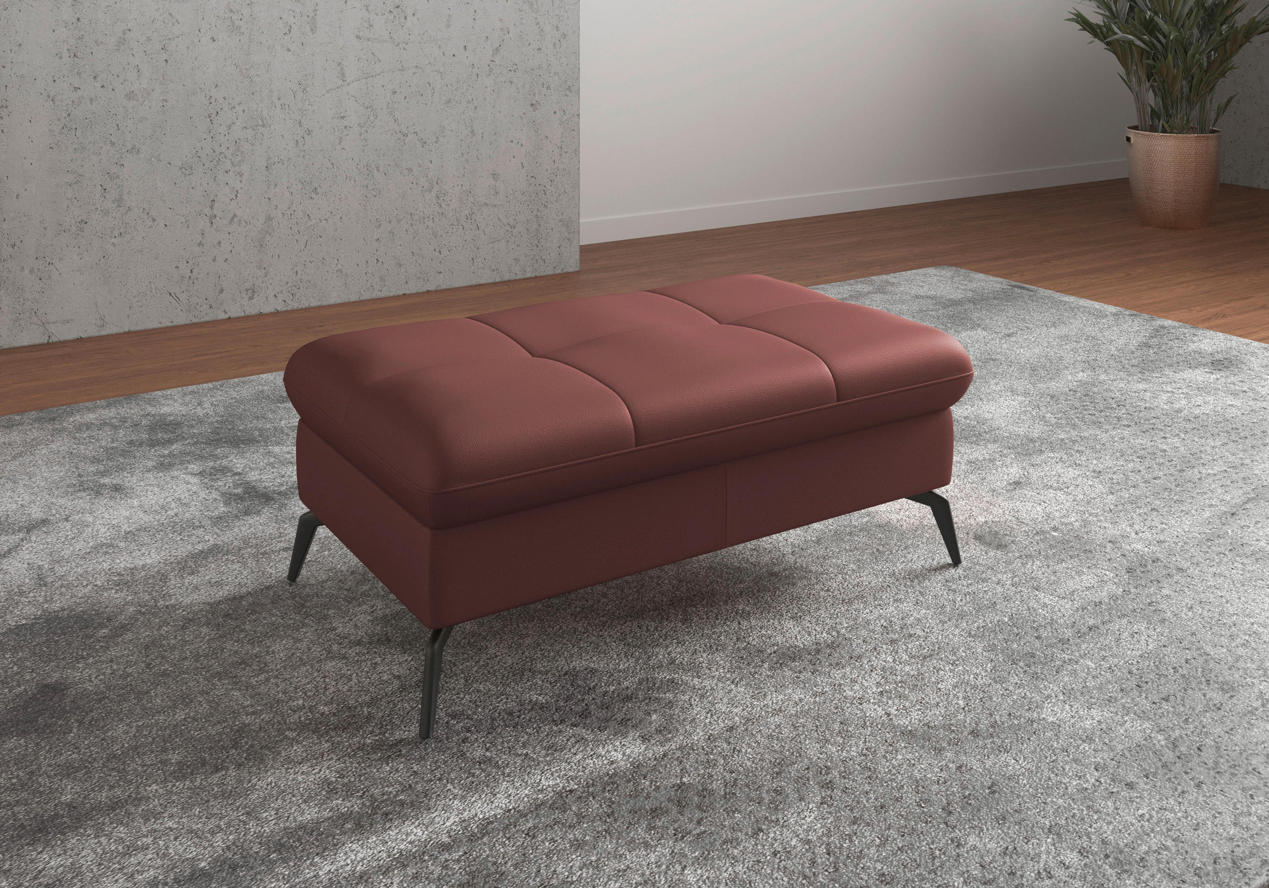 HOCKER Echtleder Rotbraun  - Rotbraun/Schwarz, KONVENTIONELL, Leder/Metall (102/47/69cm) - Sit & More
