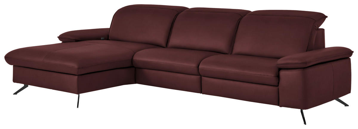 ECKSOFA  Echtleder Beere  - Beere/Schwarz, Design, Leder/Metall (169/307cm) - Beldomo Premium