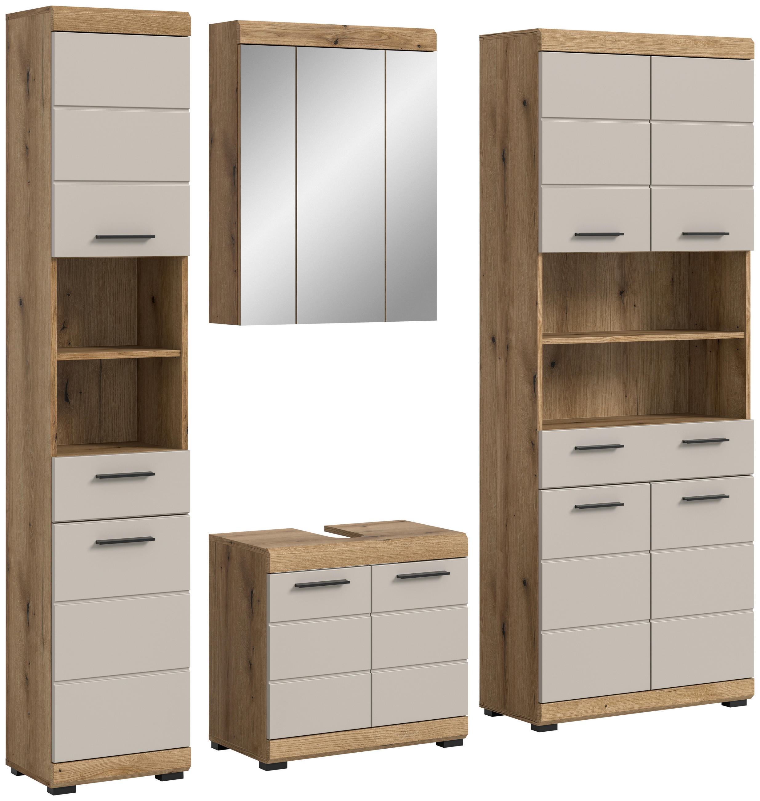 BADEZIMMER 4-teilig  in 171 cm  - Kaschmir/Schwarz, MODERN, Holzwerkstoff/Kunststoff (171cm) - MID.YOU