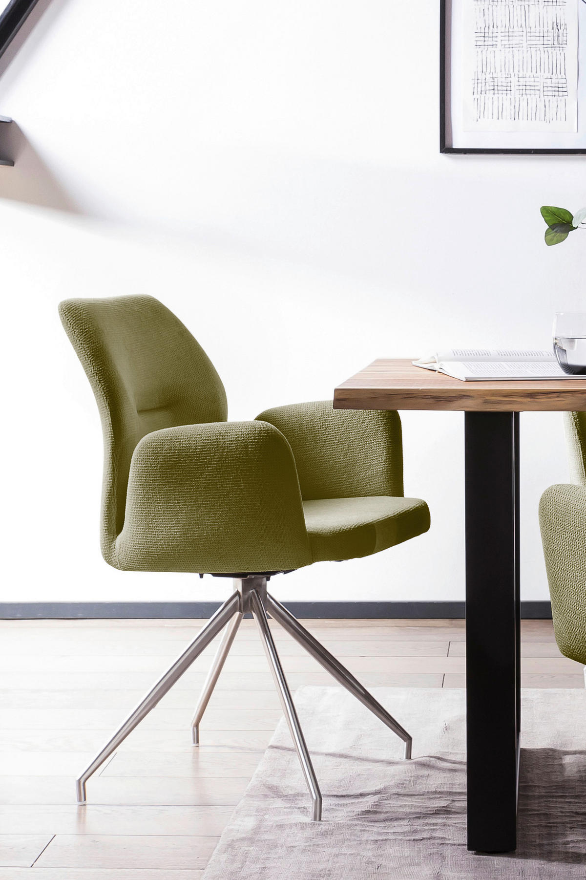 OTOČNÁ STOLIČKA, štruktúra, zelená - zelená/strieborná, Modern, kov/textil (60/89/62cm) - Livetastic